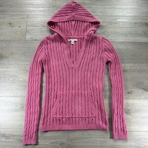 Old Navy‎ Small Pink Cable Knit Hooded Sweater 90s Y2K